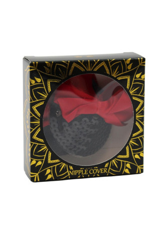 Paire de cache tétons adhésifs noir avec nœud papillon rouge - NP-1063